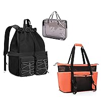 Fasrom Extra Large Mesh Beach Bag with Zipper Bottom Bundle with Mesh Beach Backpack with Waterproof Bag and Pocket for Beach or Pool Trip