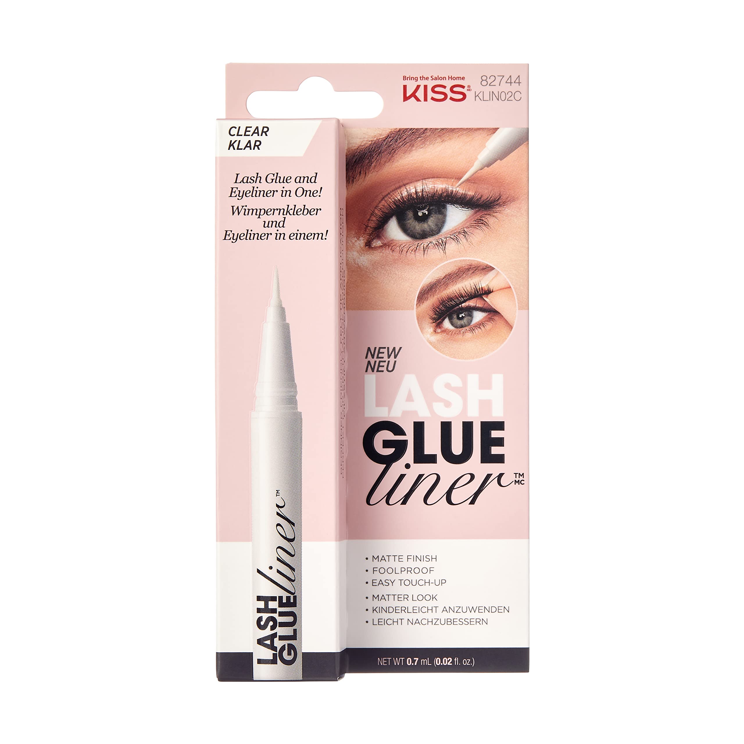 KISS Clear Lash GLUEliner, Felt-Tip Eyelash Adhesive, Clear Matte Finish, Foolproof Application, Easy Touch-Up, 0.02 Oz.