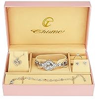 Gift Set Women's Watch Silver- jewelry Set- Necklace-Ring- Earrings - Band