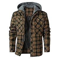 HYPESTFIT Men's Long Sleeve Quilted Lined Flannel Shirt Jacket Plaid Coat