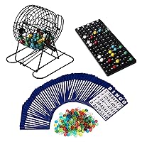 Deluxe Bingo Game Set - Metal Cage, Calling Board, 75 Balls, 300 Chips and 50 Cards
