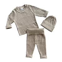 Soft Knit Baby Outfit - Matching Long Sleeve Pants, Top, and Hat Set