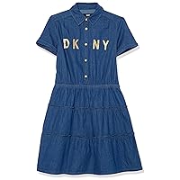 DKNY Girls' One Size Classic Short Sleeve Denim Dress