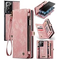 Wallet Case Cover for Samsung Galaxy Note 20 Ultra,2 in 1 Detachable Premium Leather PU with 8 Card Holder Slots Magnetic Zipper Pouch Flip Lanyard Strap Wristlet for Women Men Girls,Pink