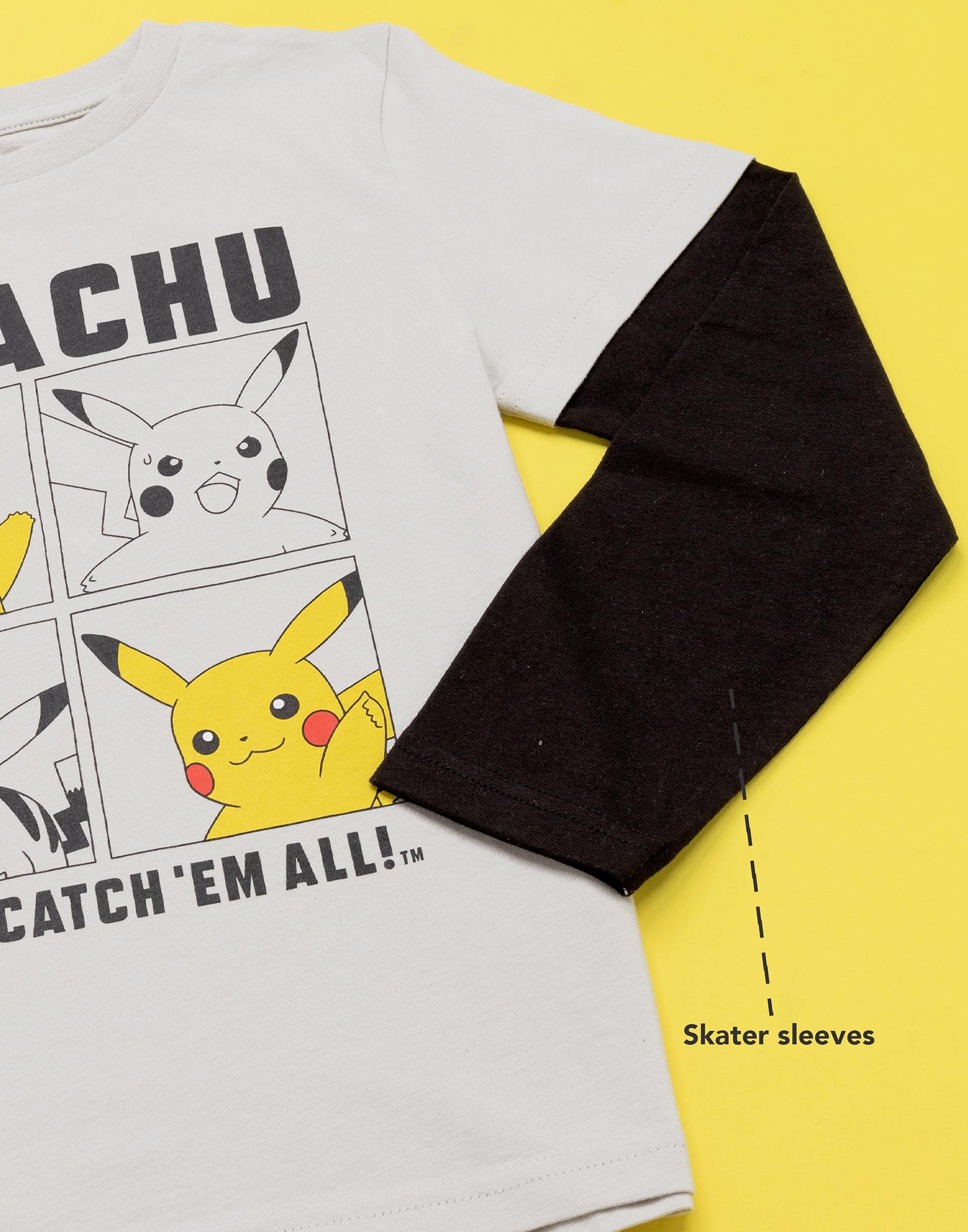 Pokemon T-Shirt Boys Kids Skater Clothes Grey Pikachu Game Top