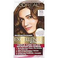 L'Oreal Paris Excellence Creme Permanent Triple Care Hair Color, 5G Medium Golden Brown, Gray Coverage For Up to 8 Weeks, All Hair Types, Pack of 1