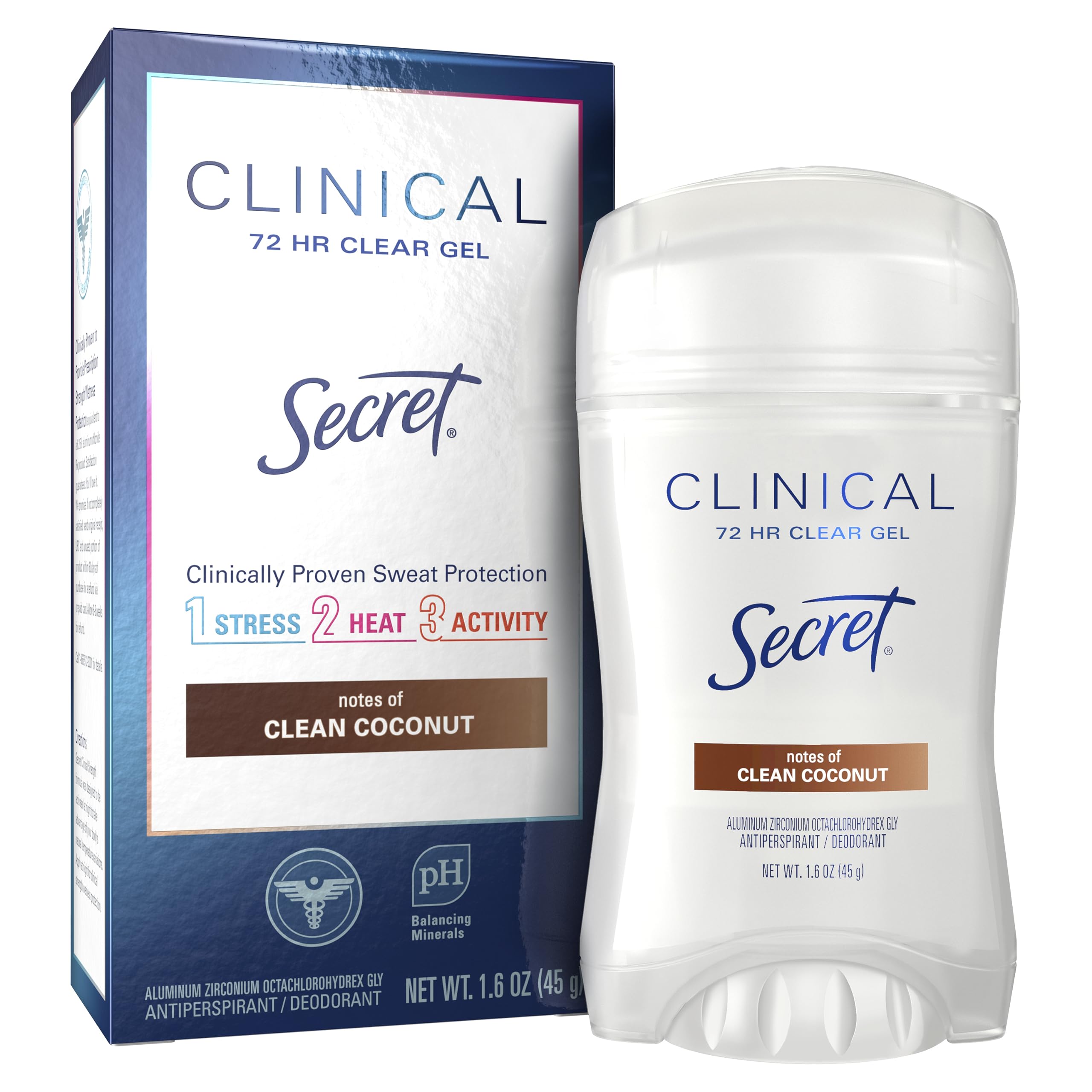 Secret Clinical Clear Gel Antiperspirant and Deodorant for Women Coconut 1.6oz (Pack of 3)
