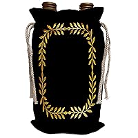3dRose Russ Billington Designs - Gold Effect Laurel Leaves over Black Background - Wine Bag (wbg_241135_1)