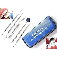 Dental Hygiene set of 5-Stainless Steel Tarter Scraper/Scaling Remover, Dental Toothpick, Mouth Mirror Scaler Tweezer For Calculus &Tartar Removal-Dentists Set is Ideal for Personal Use & Pet Friendly