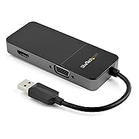 USB 3.0 to HDMI and VGA Adapter - 4K/1080p USB Type-A Dual Monitor Multiport Adapter Converter - External Video Graphics Card for Multiple Screens - Multi Display USB Adapter (USB32HDVGA)