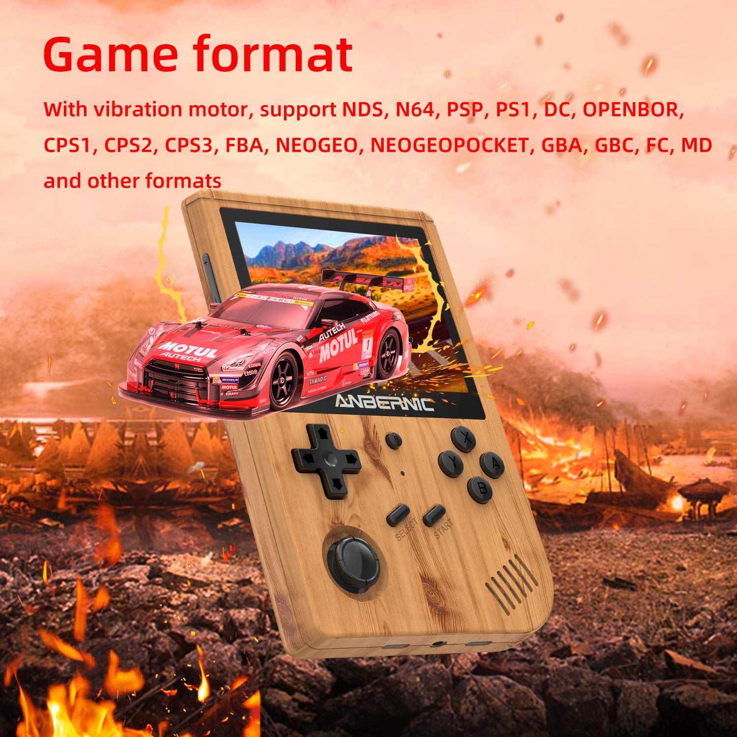 RG351V Handheld Game Console , Open Source System Built-in WiFi Online Sparring 64G TF Card 2500 Classic Games , 3.5inch IPS Screen Retro Game Console (Wood Grain)