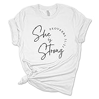 Womens Christian Tshirt She is Strong Proverbs 31:25 Short Sleeve T-Shirt