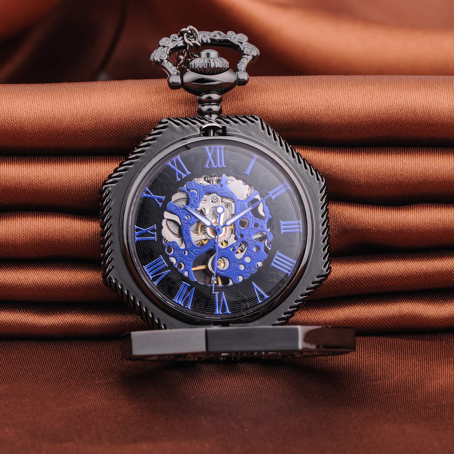 Unendlich U Mens Mechanical Pocket Watch, Vintage Roman Numerals Dial Octagonal Stainless Steel Bronze Case Pocket Watch for Men Women