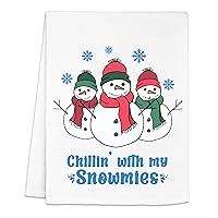 Moonlight Makers, Funny Colorful Dish Towel, Flour Sack Kitchen Towel, Sweet Housewarming Gift, Farmhouse Kitchen Decor (Chillin With My Snowmies)
