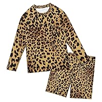Brown Leopard African Boys Rash Guard Sets Two Pieces Swimsuit Set Swimwear Swimming Suits,3T