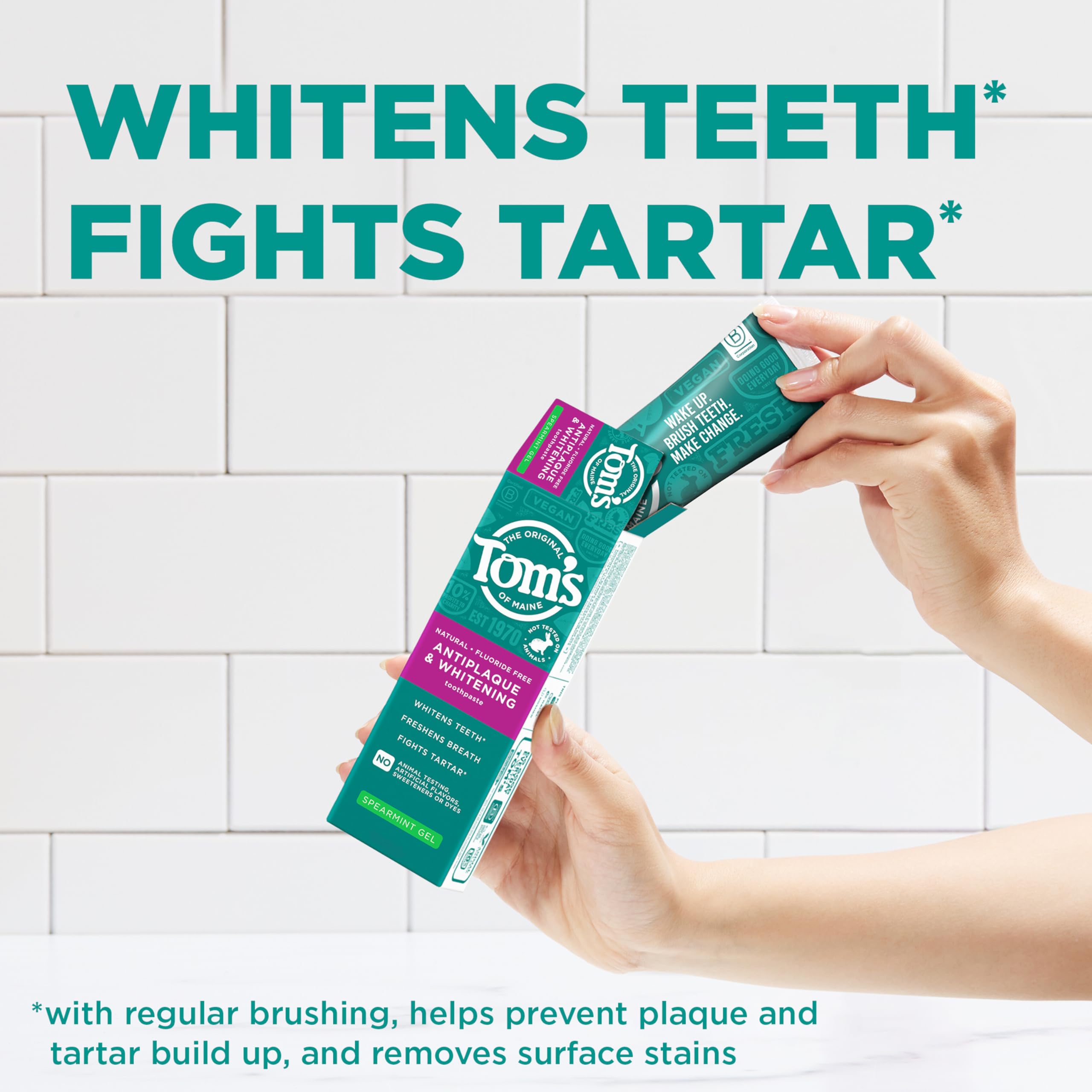 Tom’s of Maine Antiplaque and Whitening Fluoride Free Toothpaste Gel, Spearmint, 3 Pack, 4.0 oz