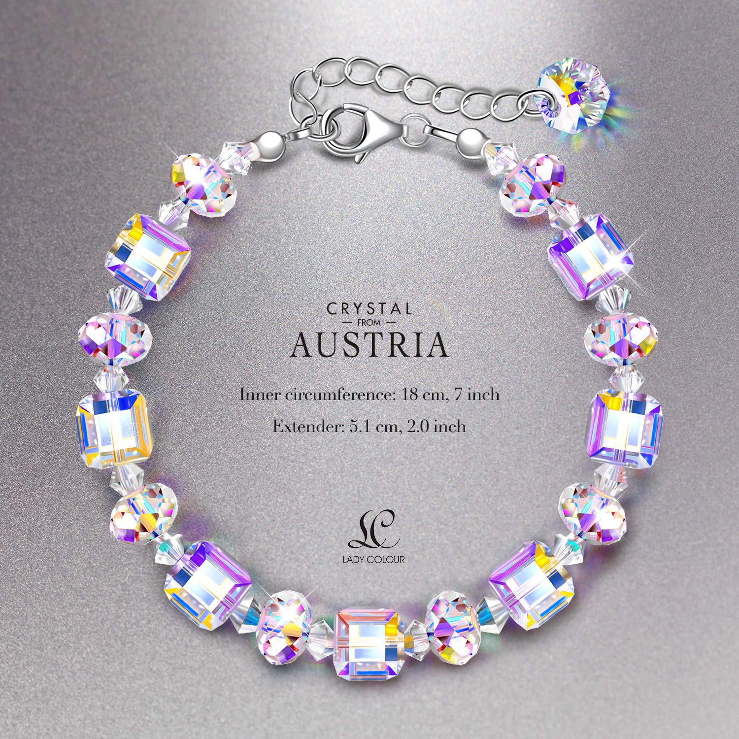 LADY COLOUR ♥ A Little Romance ♥ Sterling Silver Bracelets for Women Northern Lights Crystals Bracelet 7