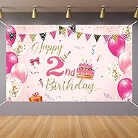 Girls 2nd Birthday Party Decoration Photography Backdrop Girl Toddler Little Girl Second Birthday Cake Table Decor Banner