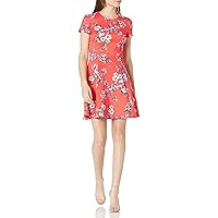 Vince Camuto Women's Printed Scuba Short Sleeve Fit and Flare Dress