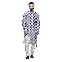Designer Printed Summer Wear Long Kurta with White Pajama Set for Men