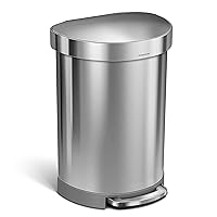 simplehuman 60 Liter Semi-Round Hands-Free Kitchen Step Stainless Steel Trash Can with Soft-Close Lid, Brushed