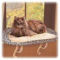 K&H Pet Products Deluxe Kitty Sill w/ Bolster Cat Window Bed, Cat Window Perch for Large Cats, Cat Window Hammock, Cat Window Seat, Window Cat Bed, Cat Perch Cat Hammock –Tan Leopard Print