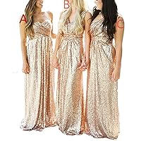 Lorderqueen Women's Rose Gold Sequins Bridesmaid Dresses Long Prom Gowns