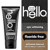 hello Activated Charcoal Epic Whitening Fluoride Free Toothpaste, Fresh Mint + Coconut Oil, Vegan & SLS Free