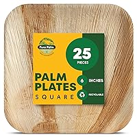 6 in Party Plates Palm Leaf Plates Biodegradable Plates 25 pc Nice Compostable Bamboo Wood Look Small Square Disposable Plates, Eco Friendly Paper Dinner Plates Party Wooden Style Plates