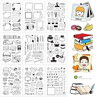 GLOBLELAND 9 Sheets Silicone Clear Stamps Seal for Card Making Decoration and DIY Scrapbooking(Calendar Planner, Clip, Book, Pen, Ink, Daily Life, Sweet Tea Time)