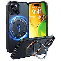 TORRAS 360° Rotatable Stand for iPhone 15 Case/iPhone 14 Case, [Compatible with MagSafe] Magnetic Ring Holder [3X Military Grade Tested] Shockproof Translucent Slim Case for iPhone 15 Phone Case,Black