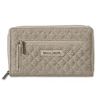 Bella Taylor Wrist Strap Wallet for Women | Multi Card Zip Around Wallet with RFID Protection and Wristlet Strap | Quilted Cotton Khaki Chambray