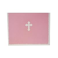 Set of 40 Religious Thank you Notes and Envelopes, Pink and White Cross