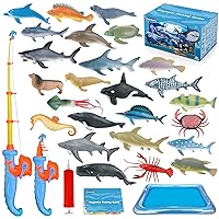 Magnetic Fishing Game Toys for Kids Fishing Rod Water Bath Toy Set for Children Floating Realistic Plastic Marine Toy Figures Over 3 Years Old Boys Girls Birthday