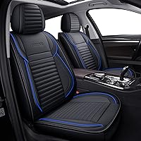 LINGVIDO Leather Car Seat Covers - Breathable, Waterproof with Anti-Slip Full Backrest - For Cars, SUVs, Trucks (Blue+Black)