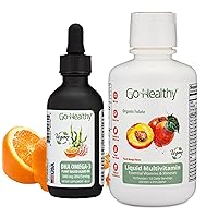 Go Healthy Multivitamin for Women, Men, Teens - Vegan Liquid Vitamins Supplement (1 Bottle) and DHA Omega 3 Vegan Liquid Drops (1 Bottle) Premium Bundle