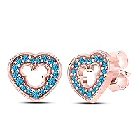 Love Heart Micky Mouse 925 Sterling Silver Plated 14k Pink Gold Plated Stud Earrings with Fashion Blue Topaz Cubic Zirconia Studs for Girls and Women