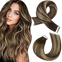 Moresoo Ombre Tape in Extensions Human Hair Seamless Hair Extensions Tape in Balayage Brown to Caramel Blonde with Brown Tape in Human Hair Extensions Ombre Tape in Real Hair 12 Inch #4/27/4 20pcs 30g