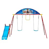 Swurfer PAW Patrol Swing Sets for Backyard, Swingset Outdoor for Kids - Playground Sets for Backyard, Heavy Duty Metal Frame, Playset with Swings, Slide, Trapeze, Blue, Red, Yellow