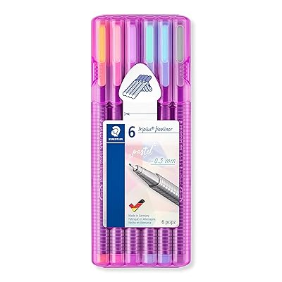 Staedtler triplus fineliner, Triangular Pens 0.3mm, Includes Easel Case for  Home & Travel, 6 Pastel Colors, 334 SB6 PA
