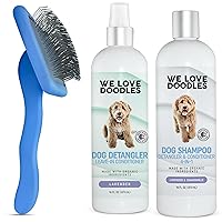 Large Slicker Brush, USDA Organic Detangler Spray & Dog Shampoo Kit - Easily Get Rid Of Tangles, Knots & Mats On Your Dog