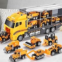 TEMI Toddler Toys for 3 4 5 6 Years Old Boys, Die-cast Construction Toys Car Carrier Vehicle Toy Set w/Play Mat, Kids Toys Truck Alloy Metal Car Toys Set for Age 3-9 Toddlers Kids Boys & Girls