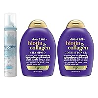 Women's Rogaine 5% Minoxidil Foam Topical Treatment for Hair Regrowth, Thinning and Loss, 4-Month Supply + OGX Thick & Full + Biotin & Collagen Shampoo & Conditioner Set, Purple, 13 Fl Oz (Pack of 2)