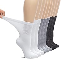 Hugh Ugoli Women's Bamboo Loose Fit Diabetic Crew Socks, Soft, Wide & Stretchy with Seamless Toe & Non-Binding Top, 3 Pairs