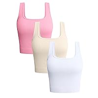 OQQ Women's 3 Piece Tank Tops Ribbed Seamless Workout Exercise Shirts Yoga Crop Tops