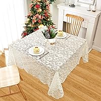 WUBODTI Beige Lace Square Tablecloth 52x52 Inches for Christmas, Holiday Dinner, Wedding, Party, Ivory Vintage Floral Embroidery Small Lace Table Linens Table Cloth Cover for Kitchen Dining Room