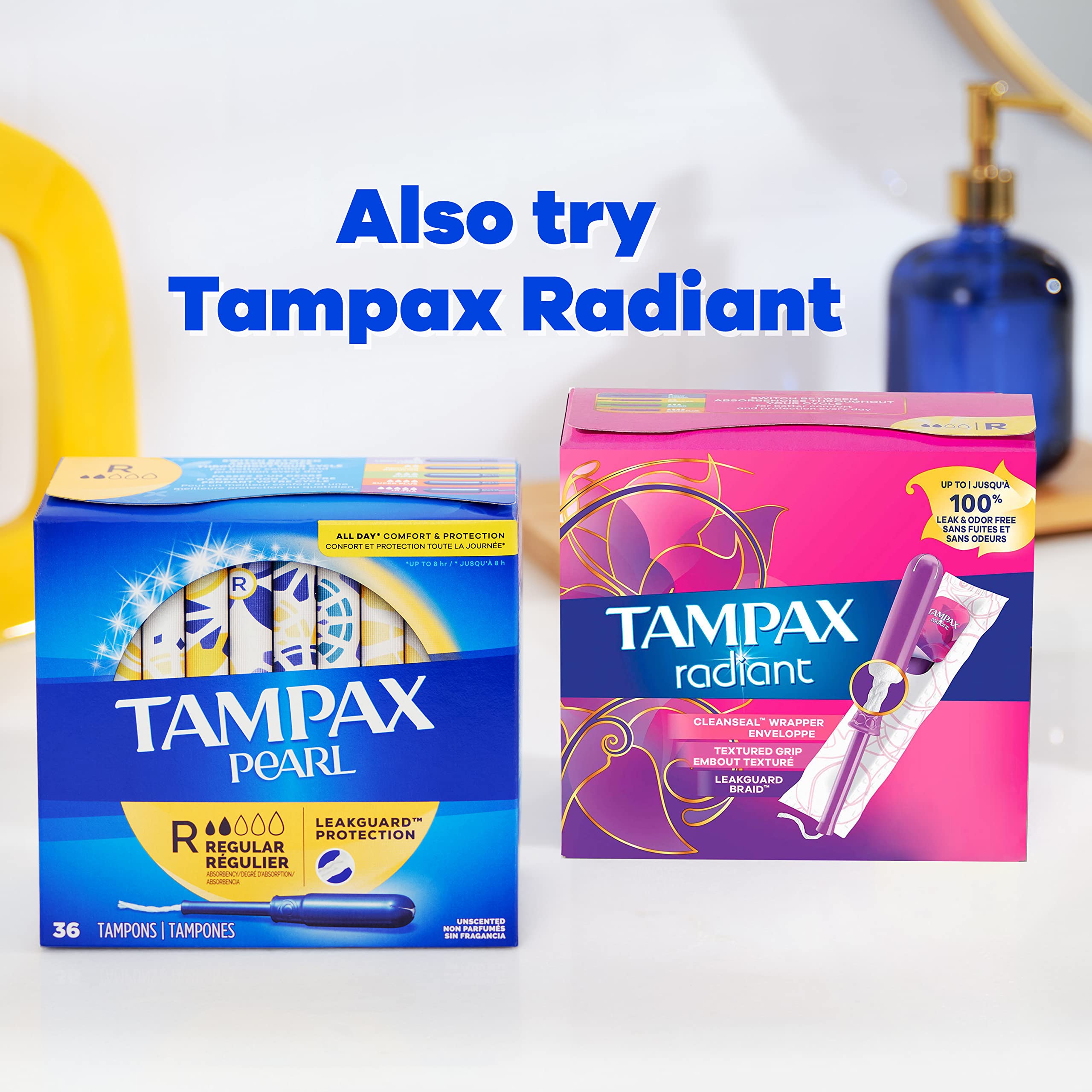 Tampax Pearl Tampons Trio Pack, with LeakGuard Braid, Regular/Super/Super Plus Absorbency, Unscented, 47 Count