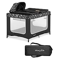 Emily Rose Deluxe Playard in Black and White with Infant Bassinet and Changing Tray, Lightweight Portable and Convertible Playard for Baby, Breathable Mesh Sides and Soft Fabric