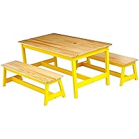 Amazon Basics Indoor Kids Table and Bench Set, Natural, 3 Count (Pack of 1)