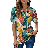 LOMON Womens Polo Shirts Button Down Collared Short Sleeve Tops V Neck Loose Blouses